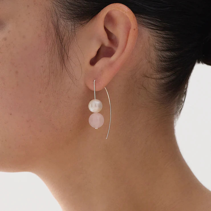 Sunset Rose Quartz & Pearl Earring