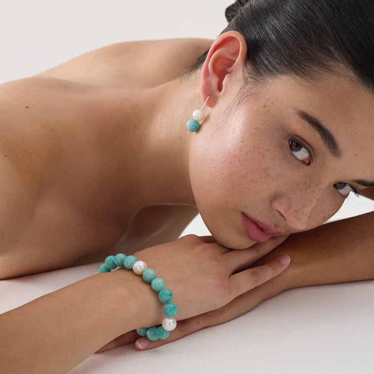 Sunset Amazonite & Pearl Earring