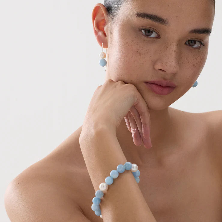 Sunset Aquamarine & Pearl Earring