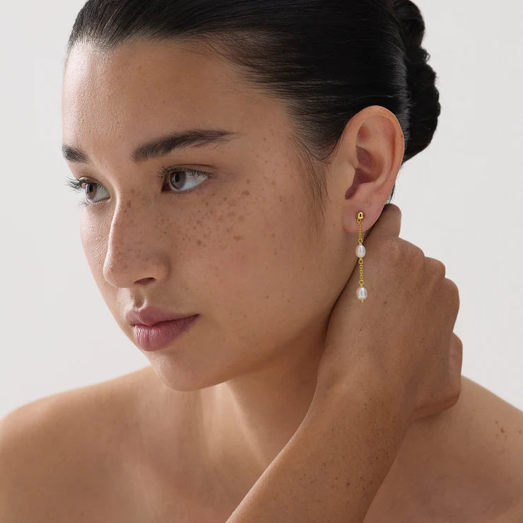 Tidal Whisper Double Pearl Earring