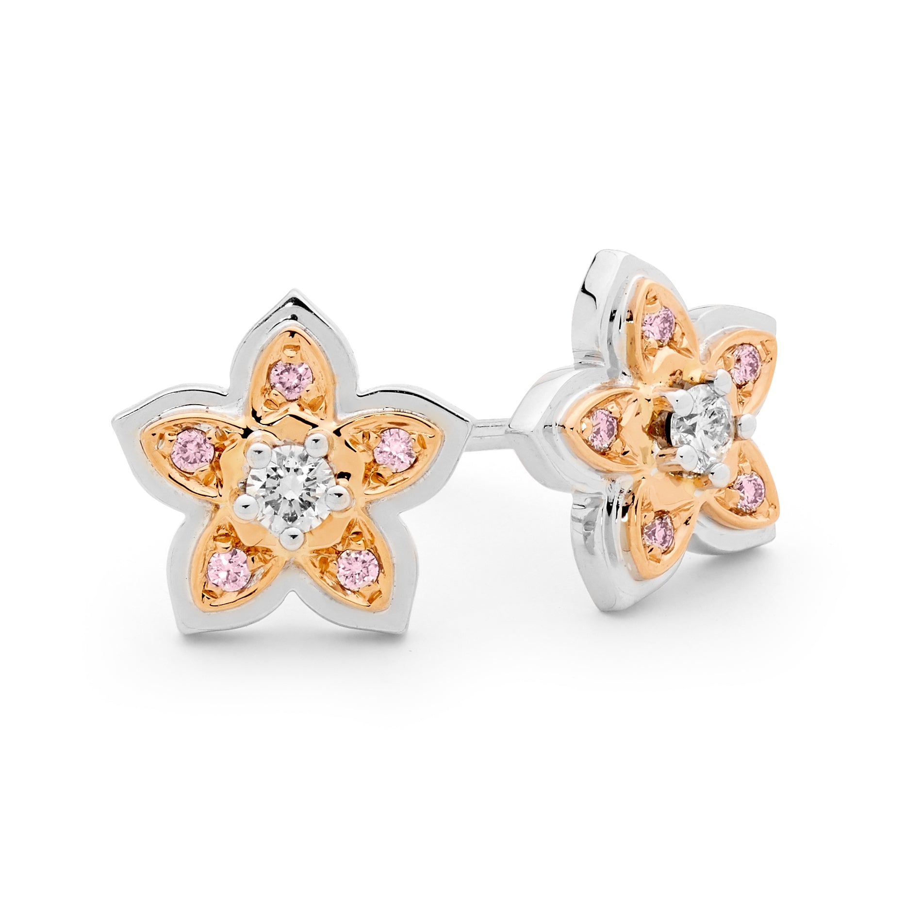 Pink Diamond Flower Stud Earrings