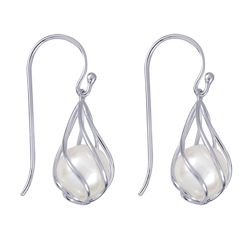 S/S 9mm Caged Freshwater Cultured Pearl Earwires