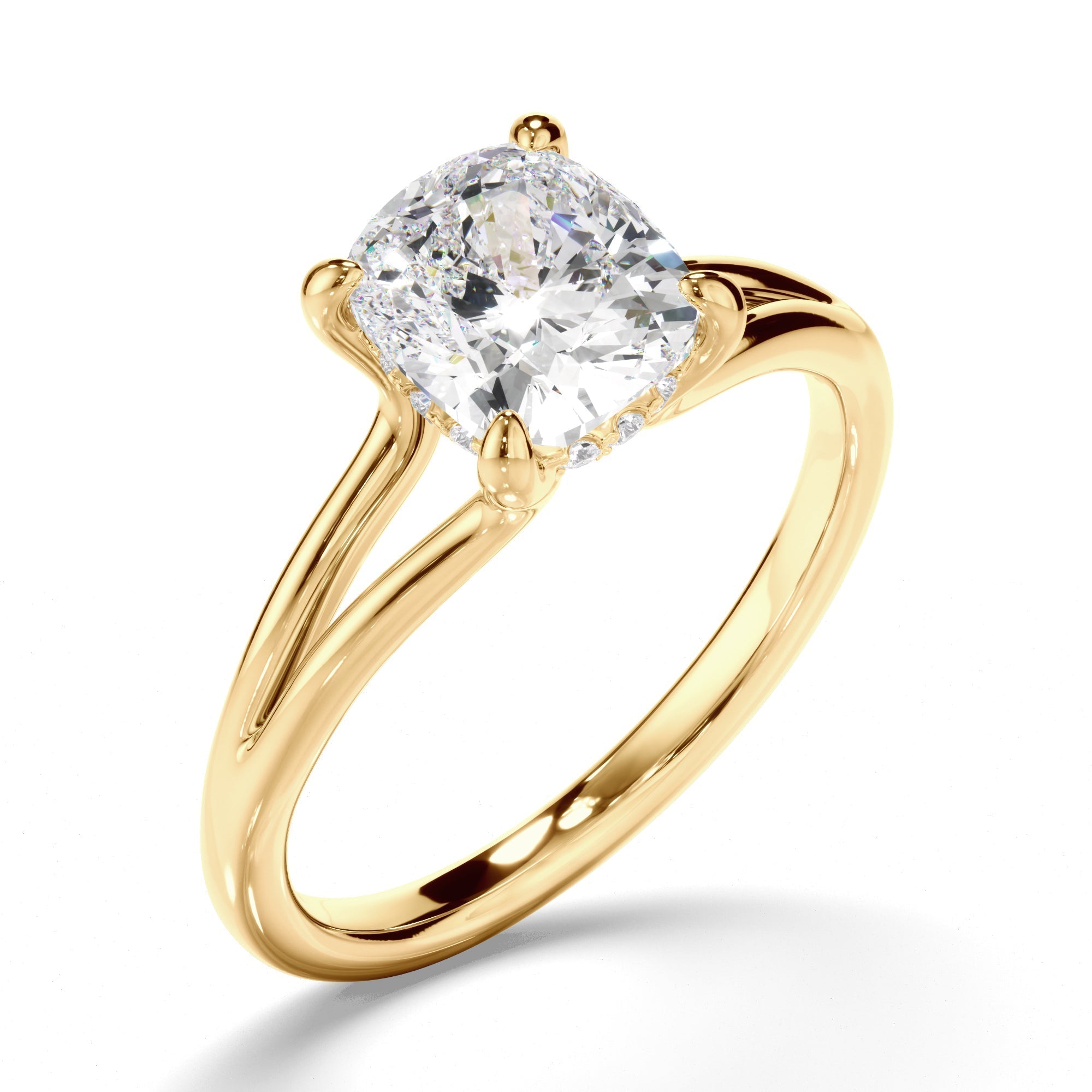 Cushion Cut Diamond Solitaire Hidden Halo Engagement Ring