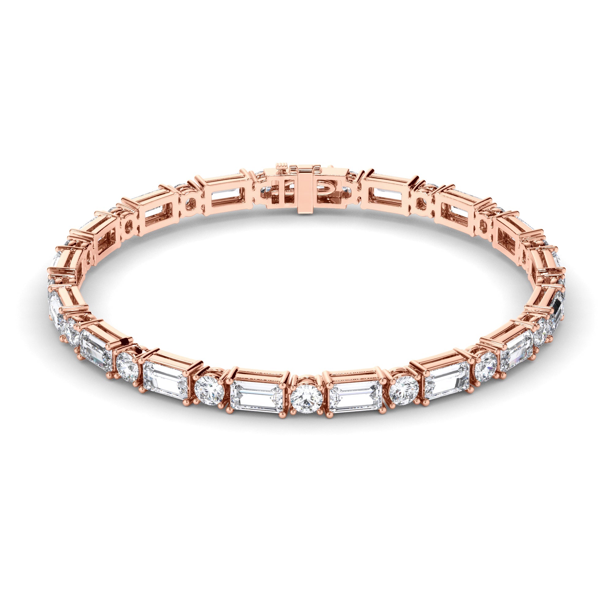 Round Brilliant & Baguette Cut Natural Mined Diamond Tennis Bracelet