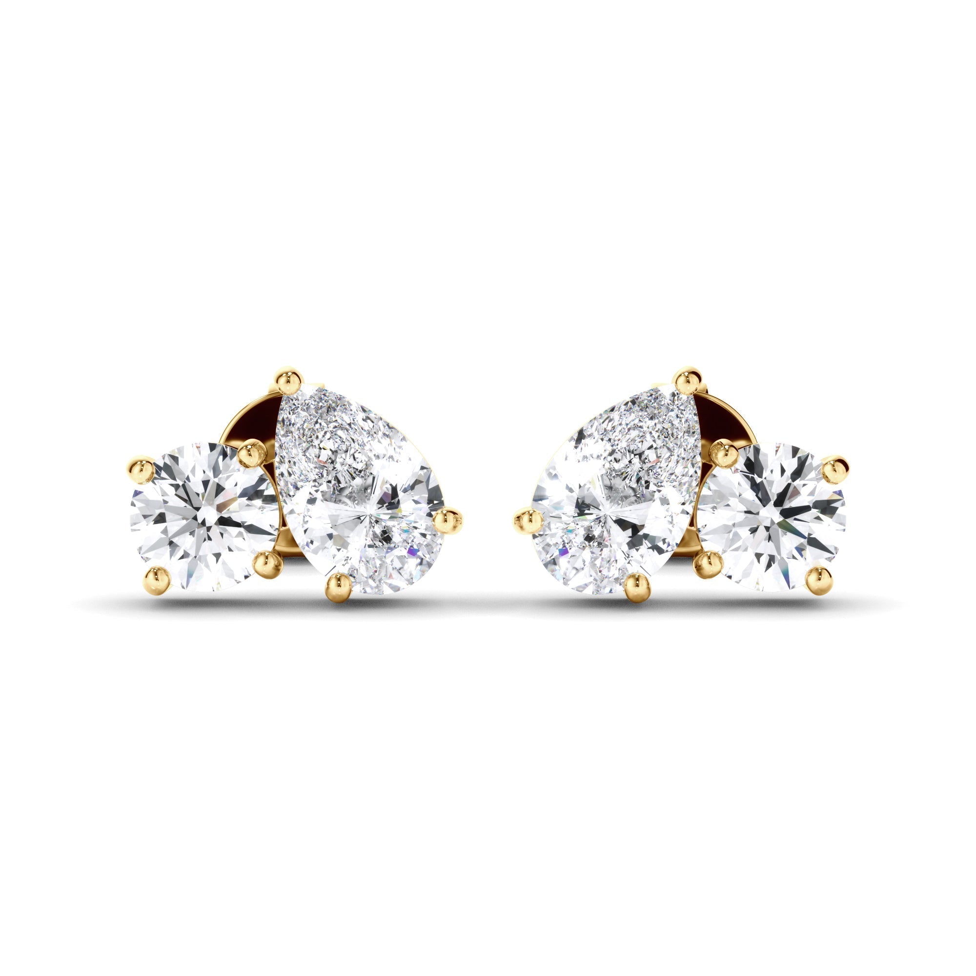 Pear & Round Brilliant Cut Diamond Toi et Moi Stud Earrings