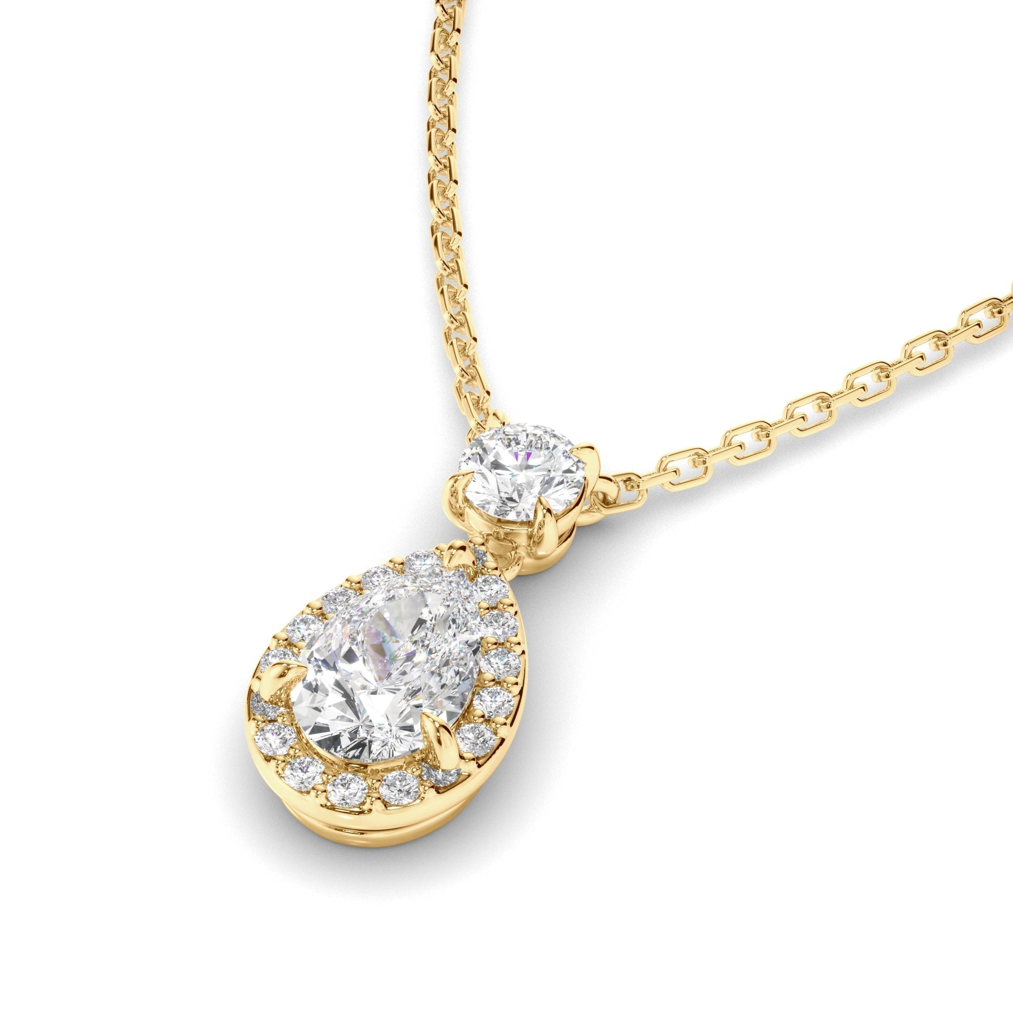 Pear Cut Diamond Halo Drop Pendant