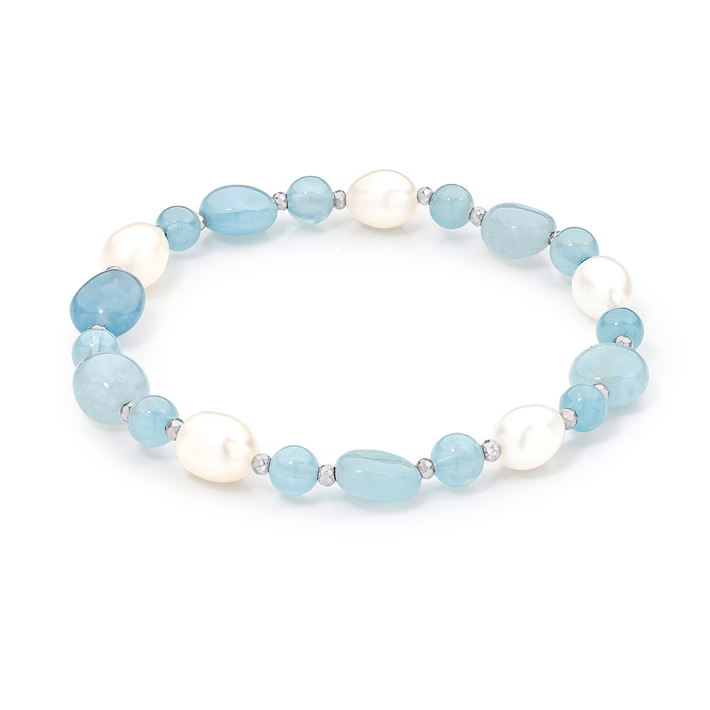 Sterling silver Yvonne Aquamarine and Pearl Bracelet