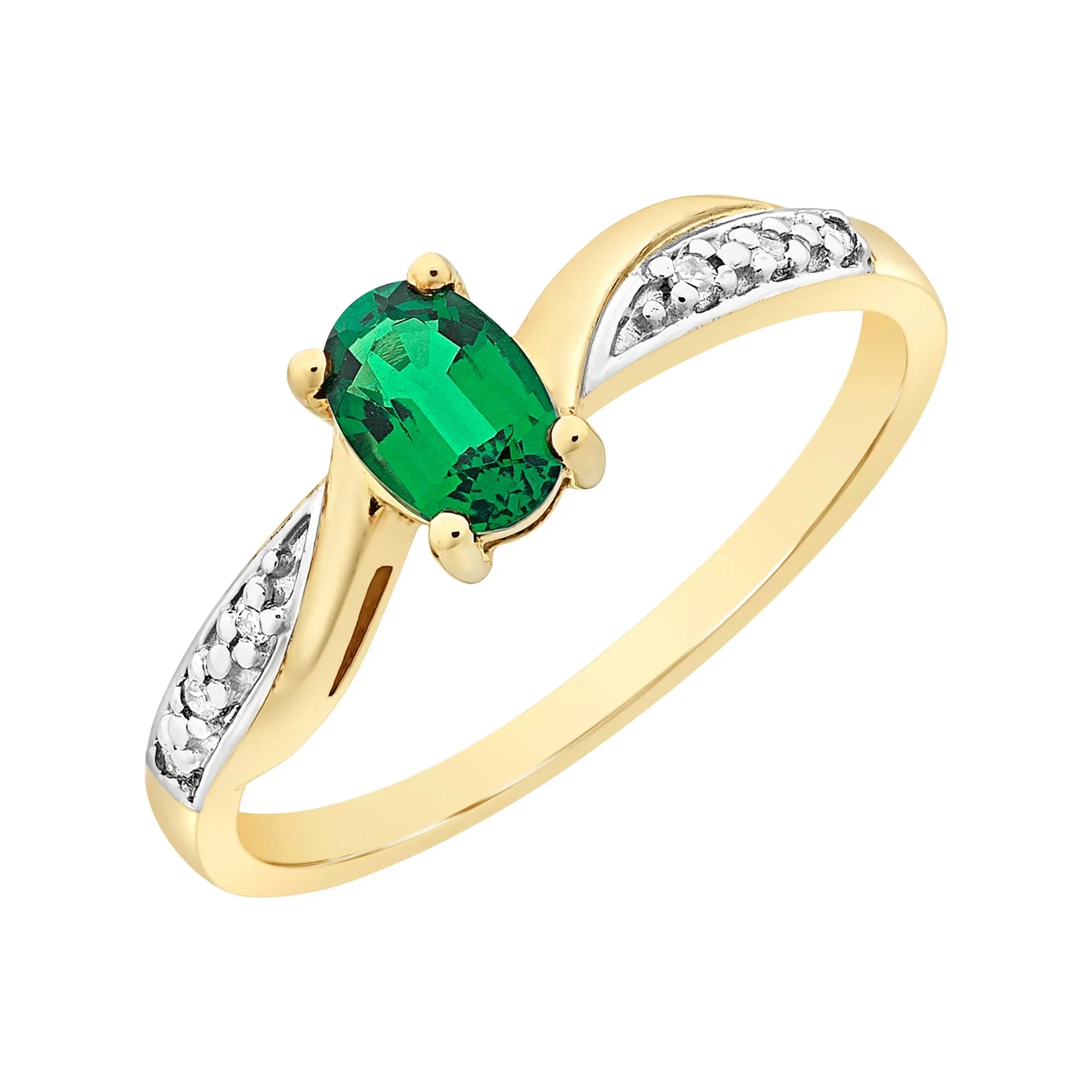 9ct Gold Created Emerald & Diamond Ring