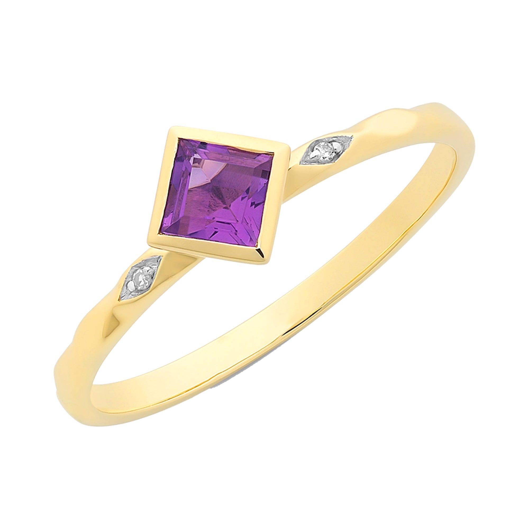 9ct Gold Amethyst & Diamond Ring