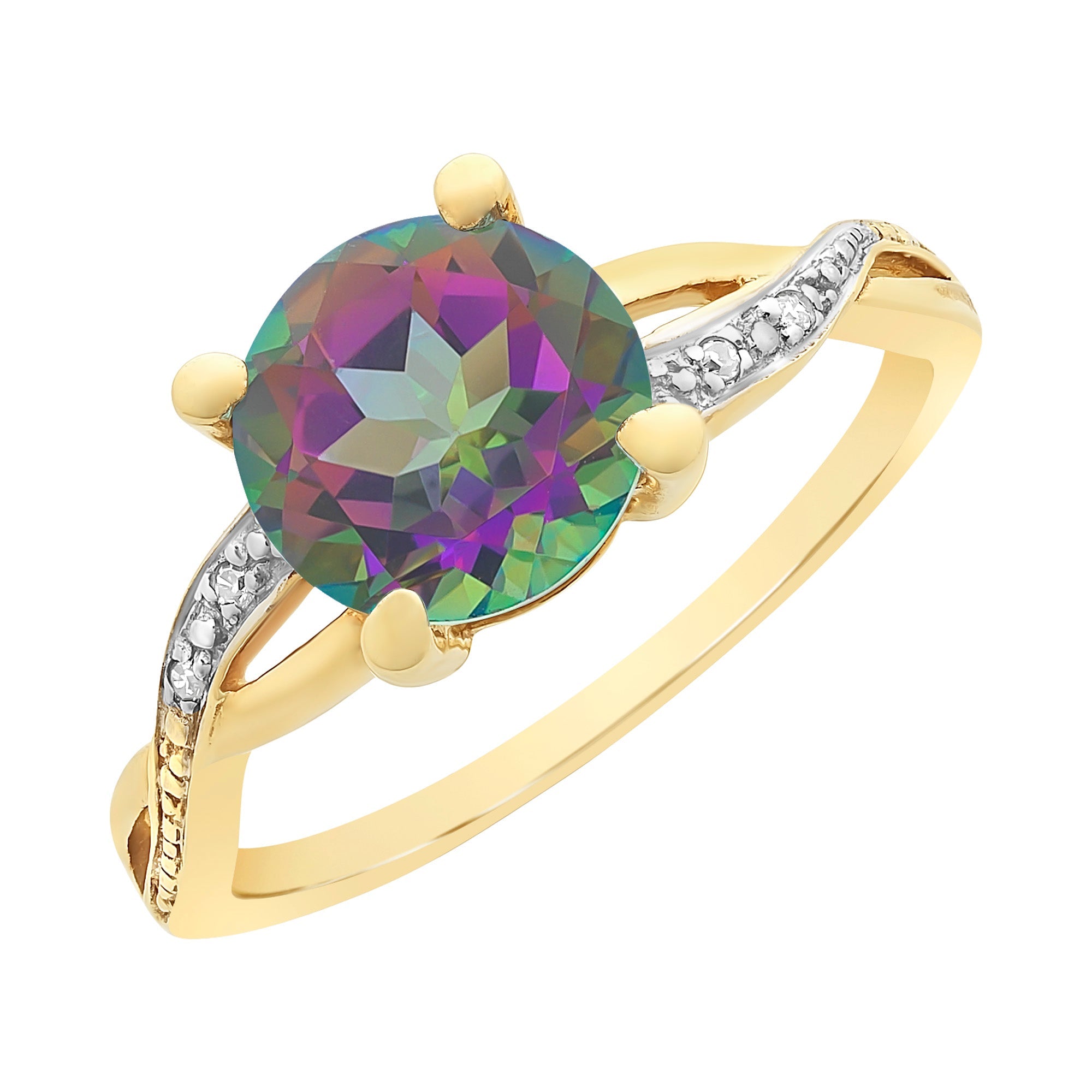 9ct Gold Mystic Topaz And Diamond Ring