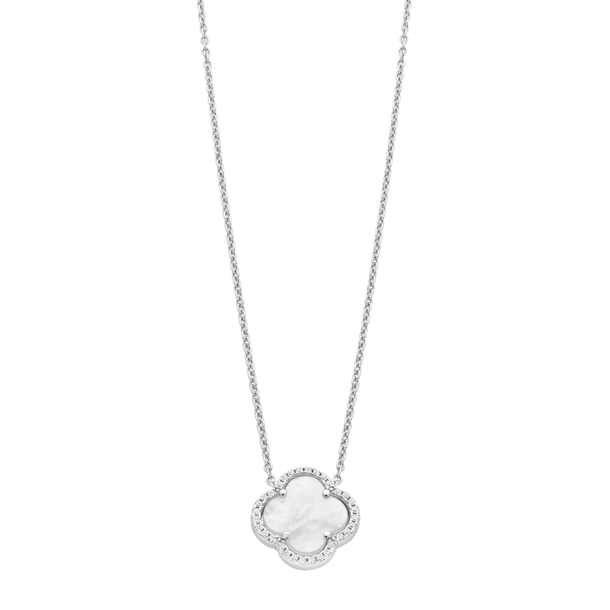 Sterling Silver Mother Of Pearl & Cubic Zirconia Necklace