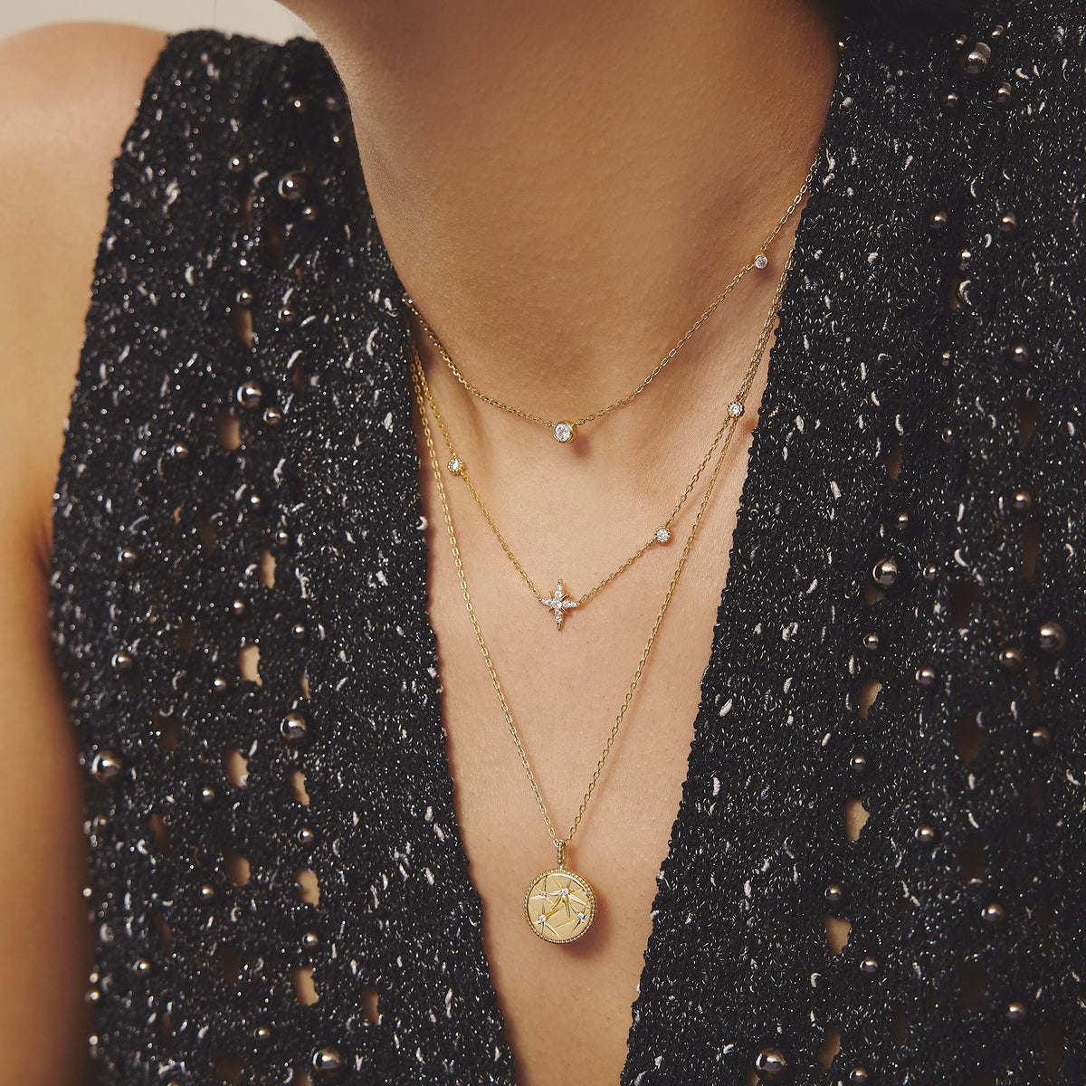 Ania Haie Gold Eight-Pointed Star Cubic Zirconia Station Necklace