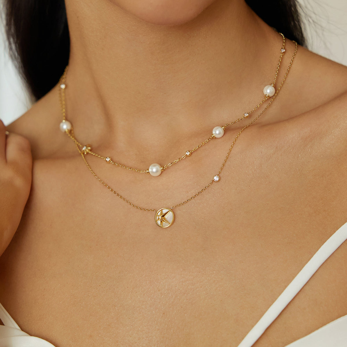 Ania Haie Gold Pearl and Star Station Necklace