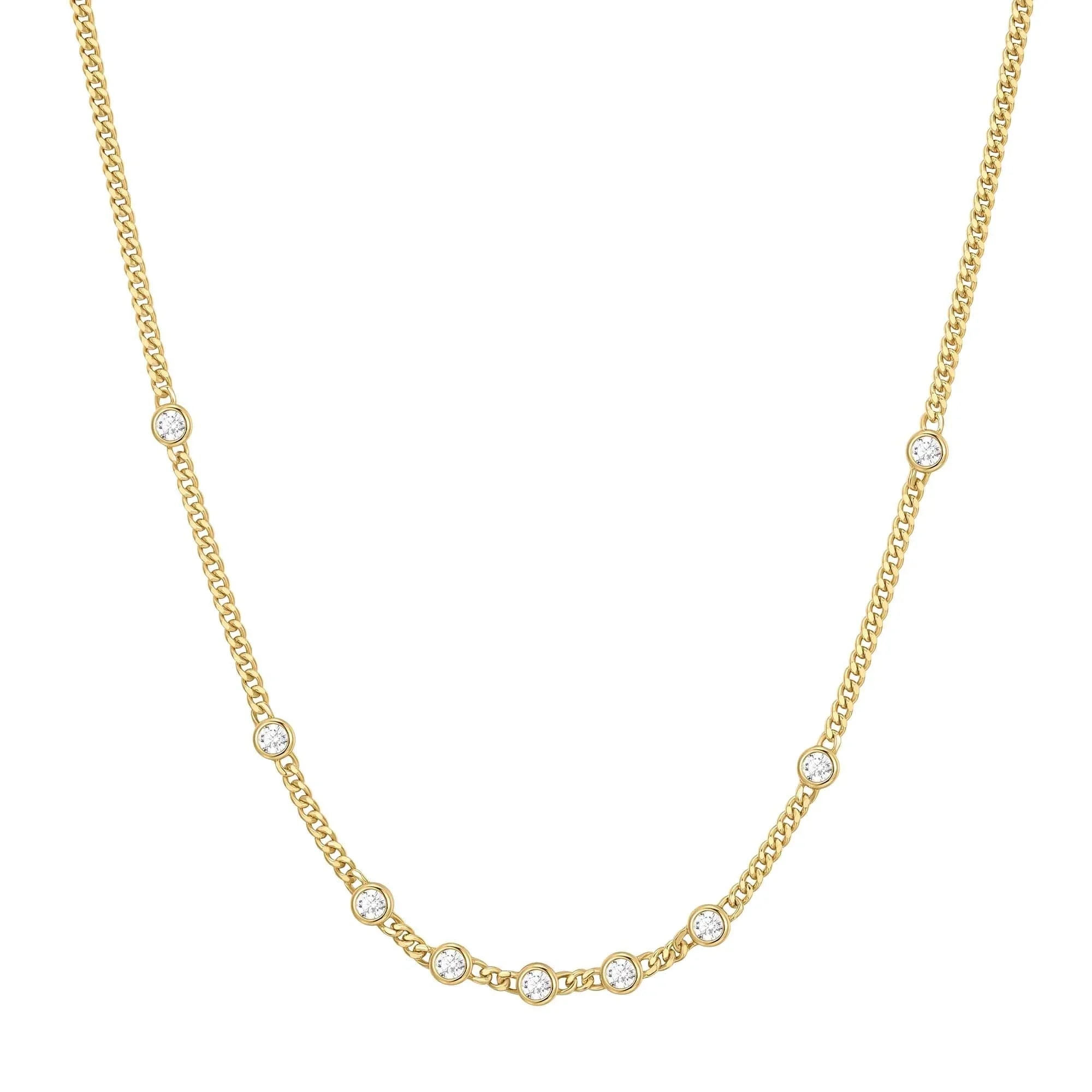 Gold Multi Station Round Stone Chain Necklace