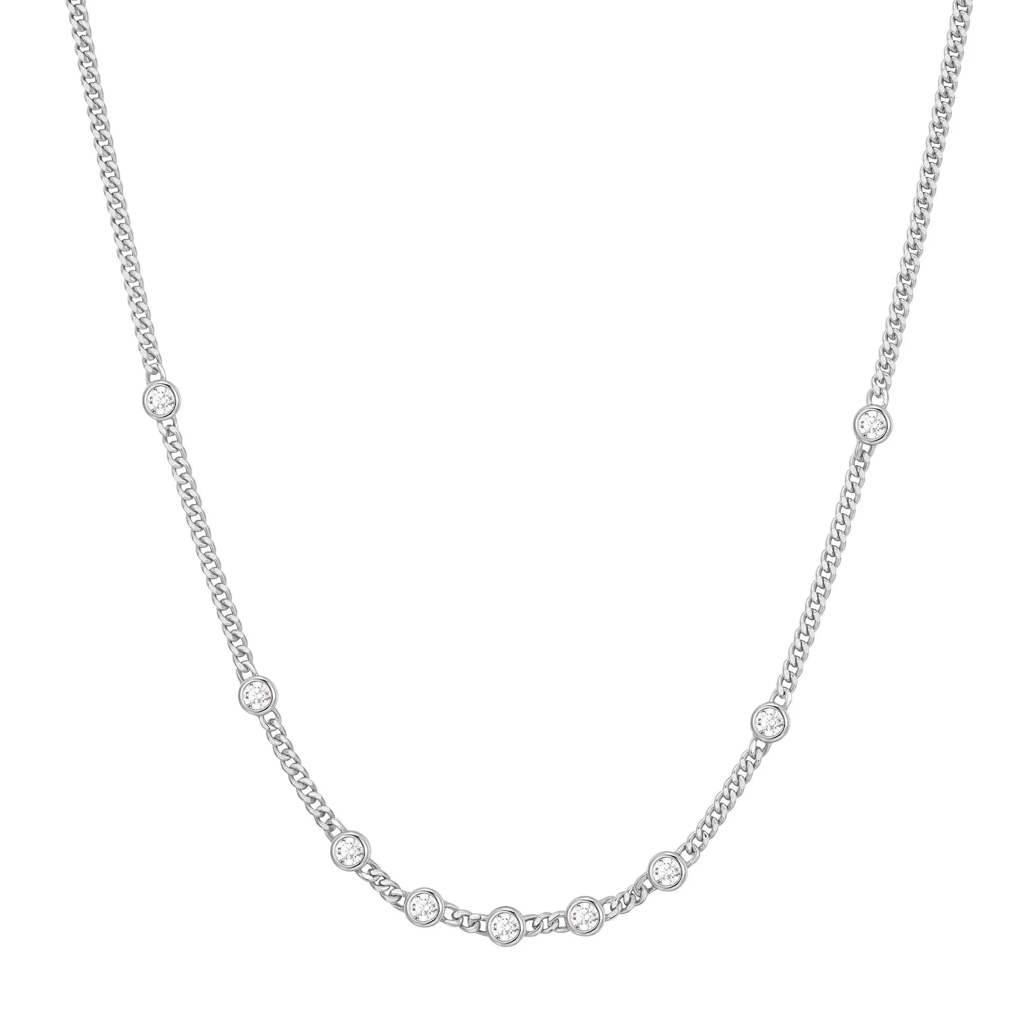 Silver Multi Station Round Stone Chain Necklace