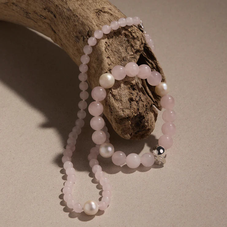 Sunset Rose Quartz & Pearl Necklace
