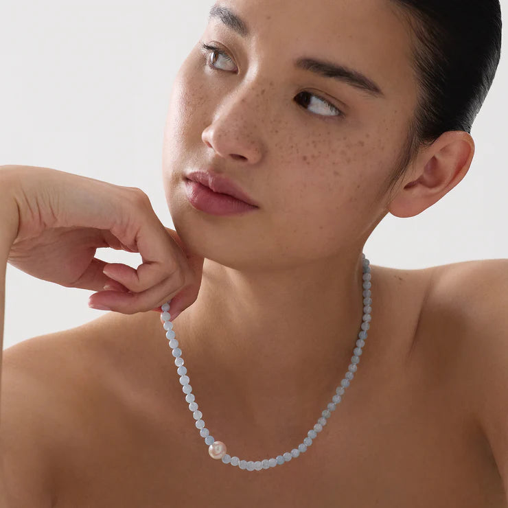 Sunset Aquamarine & Pearl Necklace