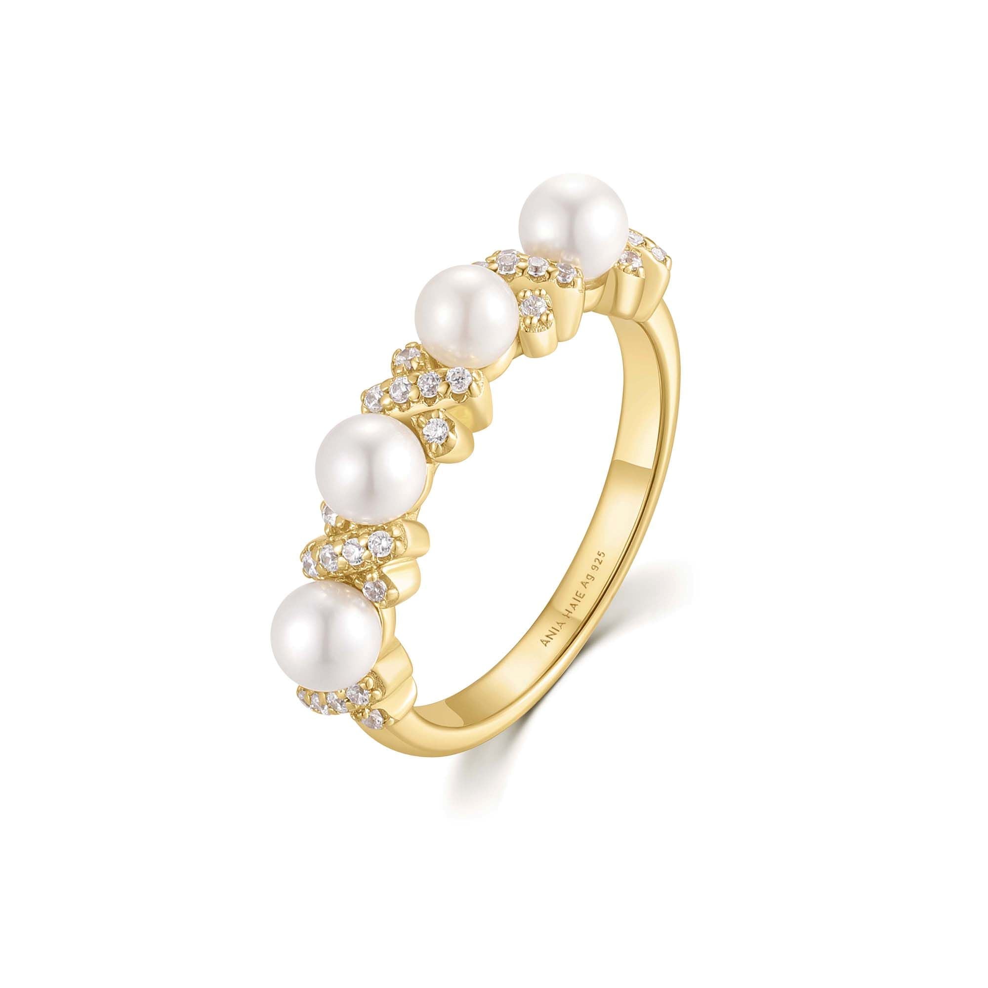 Ania Haie Gold Sparkling Braided Shell Pearl Ring