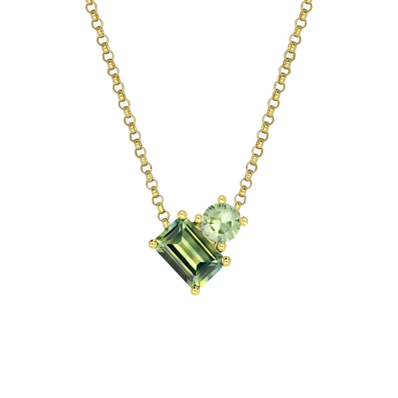 Australian Sapphire Toi Et Moi Necklace with Parti & Teal Sapphires