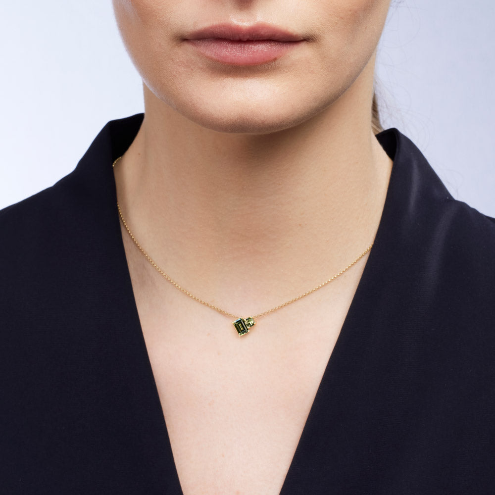 Australian Sapphire Toi Et Moi Necklace with Parti & Teal Sapphires