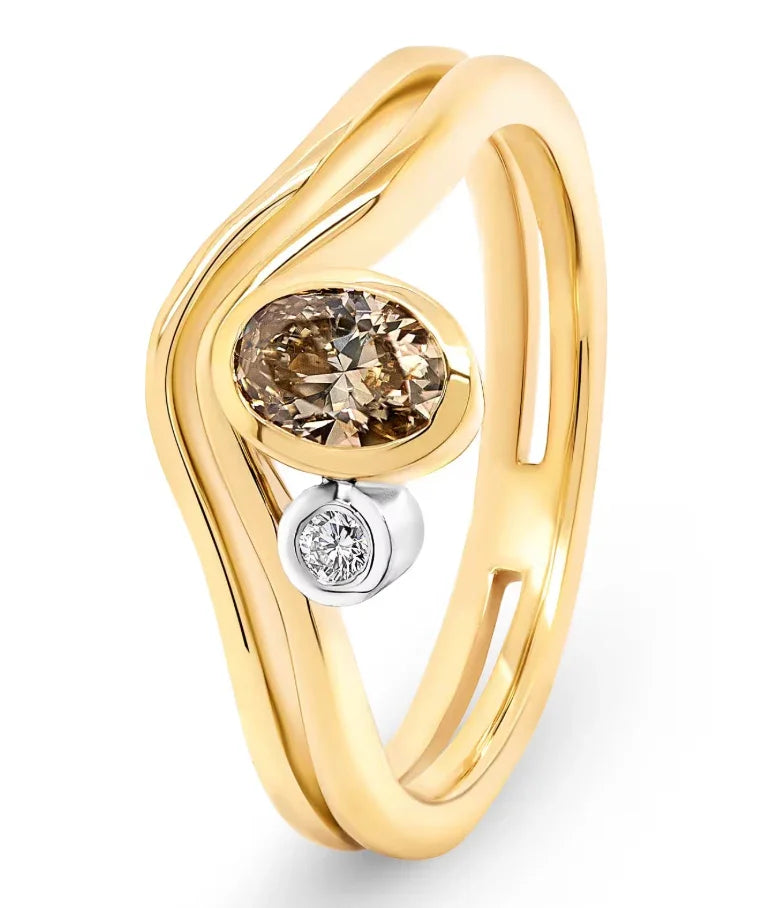 9KT Yellow & White Gold Diamond Ring - Oval