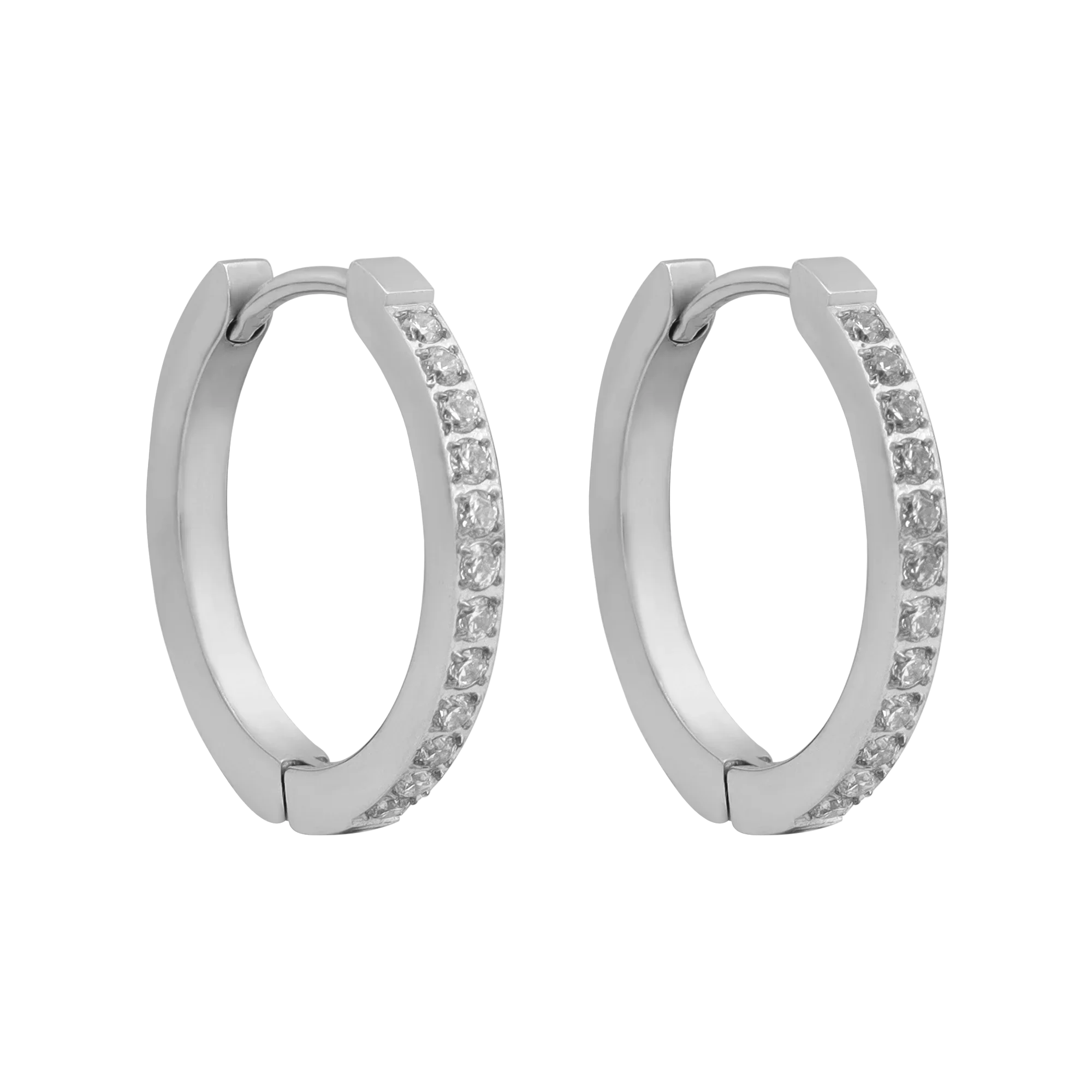 Classic Hoop Earrings with Pavé-Set Cubic Zirconia - Silver
