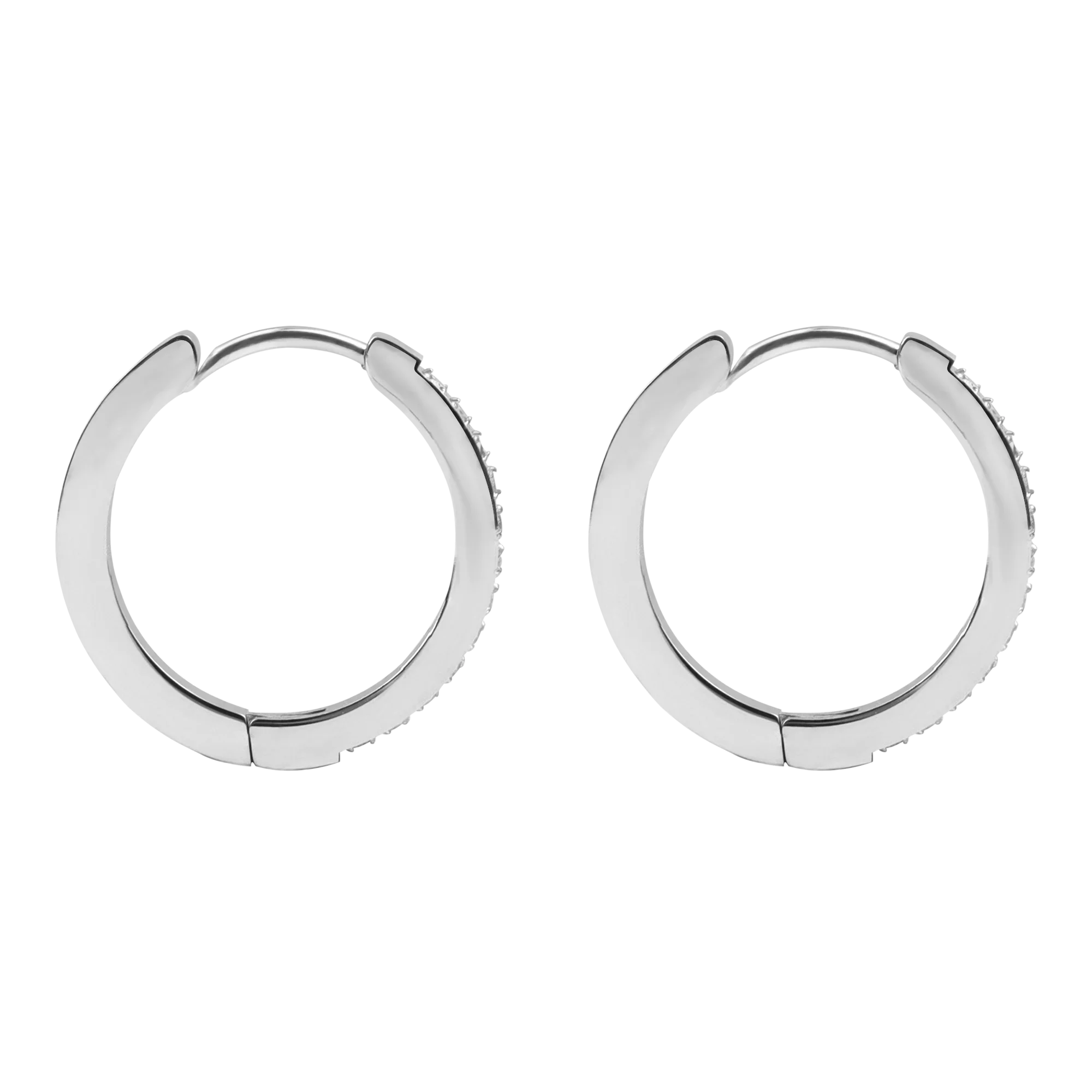 Classic Hoop Earrings with Pavé-Set Cubic Zirconia - Silver