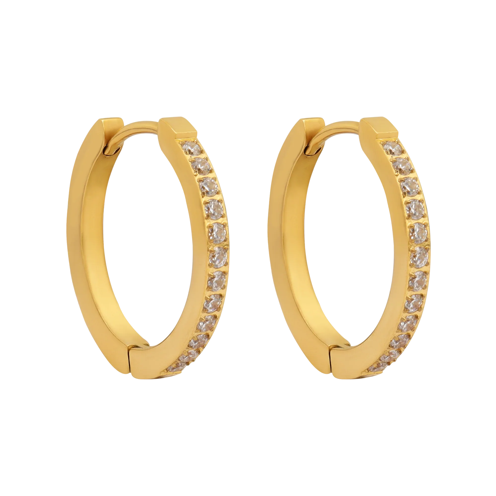 Classic Hoop Earrings with Pavé-Set Cubic Zirconia - Gold