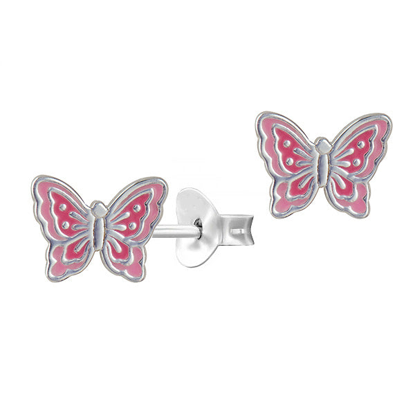 Silver Pink Butterfly Studs - Nangar Gems